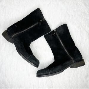 STUART WEITZMAN / Duluth black suede leopard fold over boots / 7.5